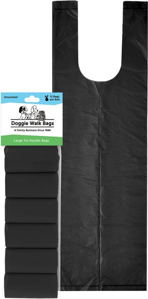 Doggie Walk Bags Uncented Tie Handle Dog Poop Bags, Black, 72 count slide 1 of 4
