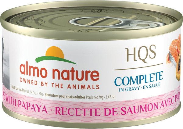 Almo Nature HQS Complete Salmon with Papaya Wet Cat Food, 2.47-oz can, case of 12 slide 1 of 10