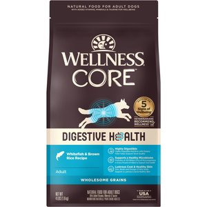 Wellness CORE Digestive Health Wholesome Grains Whitefish & Brown Rice Recipe Dry Dog Food, 4-lb bag