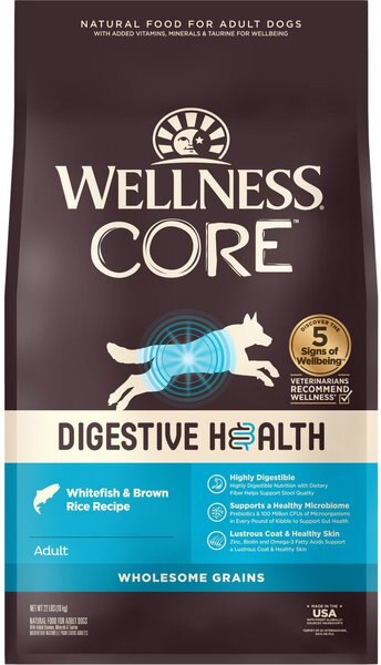 Wellness CORE Digestive Health Wholesome Grains Whitefish & Brown Rice Recipe Dry Dog Food, 22-lb bag slide 1 of 10