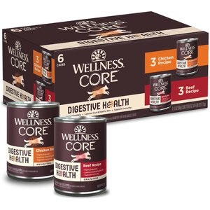 Wellness CORE Digestive Health Chicken & Beef Pate Variety Pack Grain-Free Wet Dog Food, 13-oz, case of 6
