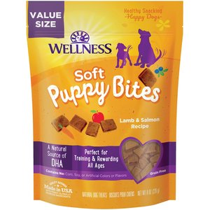 Wellness Soft Puppy Bites Lamb & Salmon Recipe Grain-Free Dog Treats, 8-oz pouch
