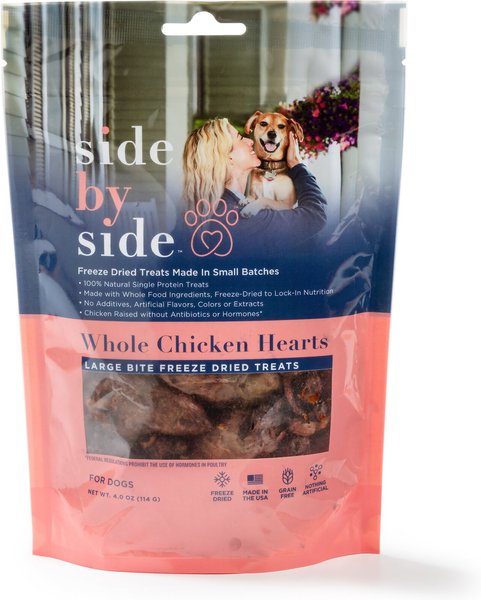 Side By Side Warming Whole Chicken Hearts Freeze Dried Dog Treats, 4-oz bag slide 1 of 7
