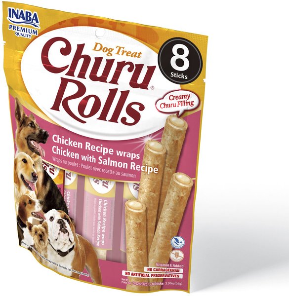 Inaba Churu Rolls Chicken with Salmon Recipe Grain-Free Soft & Chewy Dog Treats, 0.42-oz, pack of 8 slide 1 of 8