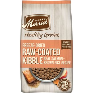 Merrick Healthy Grains Raw-Coated Kibble Real Salmon + Brown Rice Recipe Freeze-Dried Dry Dog Food, 22-lb bag
