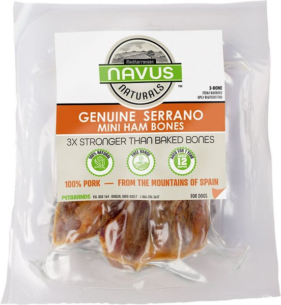Navus Naturals Genuine Serrano Mini Ham Bone Dog Treats, 3 count slide 1 of 6