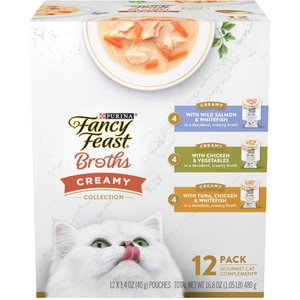 Fancy Feast Creamy Collection Variety Pack Grain-Free Wet Cat Food Topper, 1.4-oz pouch, case of 12, 3 count