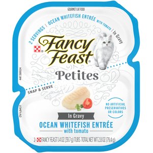 Fancy Feast Petites In Gravy Ocean Whitefish with Tomato Entree Grain-Free Wet Cat Food, 2.8-oz, case of 12
