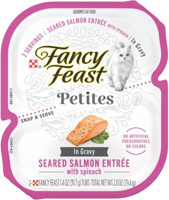 Fancy Feast Petites In Gravy Seared Salmon With Spinach Entrée Wet Cat Food, 2.8-oz, case of 12, slide 1 of 1