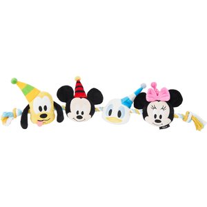 Disney Birthday Mickey & Friends Plush with Rope Squeaky Dog Toy