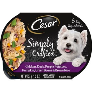 Cesar Simply Crafted Chicken, Duck, Purple Potatoes, Pumpkin, Green Beans & Brown Rice Wet Dog Food Meal Topper, 1.3-oz tray, case of 10