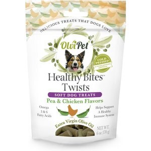 OlviPet Healthy Bites Twists Pea & Chicken Flavors Soft Dog Treats, 6-oz pouch