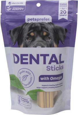 PetsPrefer Dental Sticks + Omegas Skin & Coat Health Chicken Flavor Soft Chew Dog Supplement, 10 count, slide 1 of 1