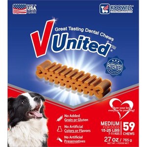 Koowill V United Great Tasting Dental Chews Medium Grain-Free Dental Dog Treats, 59 count