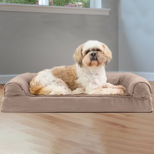 FurHaven Plush & Suede Orthopedic Sofa Cat & Dog Bed w/ Removable Cover, Almondine, Medium