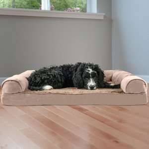 FurHaven Plush & Suede Memory Top Bolster Dog Bed w/ Removable Cover, Almondine, Large