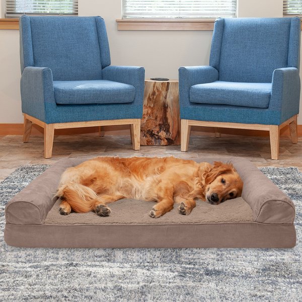 FurHaven Plush & Suede Cooling Gel Bolster Dog Bed w/Removable Cover, Almondine, Jumbo slide 1 of 9