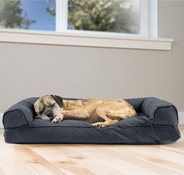 FurHaven Quilted Bolster Cat & Dog Bed w/ Removable Cover, Iron Gray, Medium slide 1 of 9