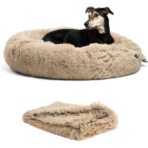 Best Friends by Sheri The Original Calming Donut Dog Bed & Throw Dog Blanket, Taupe, Large