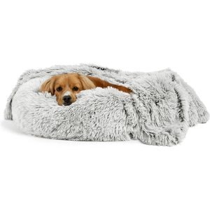 Best Friends by Sheri The Original Calming Donut Dog Bed & Throw Dog Blanket, Frost, Small