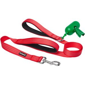 Frisco Traffic Leash with Padded Handles & Poop Bag Dispenser, Red, Length: 4-ft, Width: 1-in