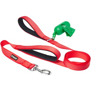 Frisco Traffic Leash with Padded Handles & Poop Bag Dispenser, Red, Length: 6ft, Width: 1-in