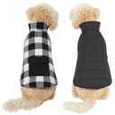 Frisco Reversible Plaid Dog & Cat Puffer Jacket, White/Black, X-Large