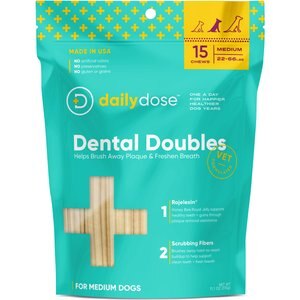 dailydose Dental Doubles Medium Grain-Free Mint & Chicken Flavor Dental Dog Treats, 15 count
