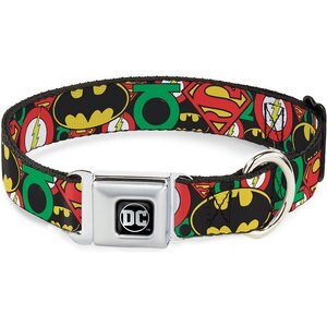 Buckle-Down Justice League Logo Polyester Dog Collar, Small: 9.5 to 13-in neck, 1-in wide