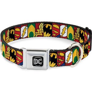 Buckle-Down Justice League 5-Superhero Logo Polyester Dog Collar, Large Wide: 20 to 31-in neck, 1.5-in wide