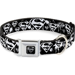 Buckle-Down Superman Shield Splatter Polyester Dog Collar, Large Wide: 20 to 31-in neck, 1.5-in wide