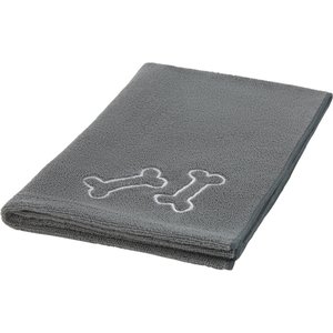 Frisco Embroidered Bones Microfiber Dog Bath Towel, Gray, Medium