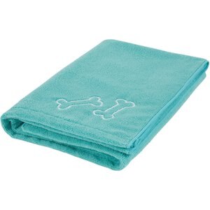 Frisco Embroidered Bones Microfiber Dog Bath Towel, Teal, Large