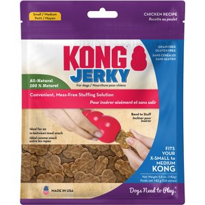 KONG Jerky Chicken Recipe Grain-Free Dog Small/Medium Treats, 5-oz pouch