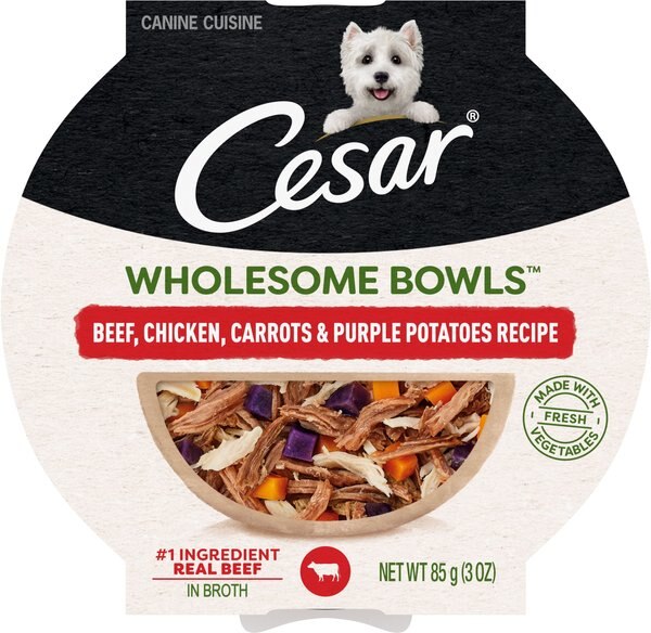 Cesar Wholesome Bowls Beef, Chicken, Potatoes & Carrots Recipe Wet Dog Food, 3-oz tray, case of 10 slide 1 of 9