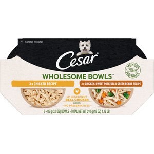 Cesar Wholesome Bowls Chicken Recipe & Chicken, Sweet Potato, Green Beans Recipe Variety Pack Wet Dog Food, 3-oz tray, case of 12