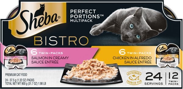 Sheba Perfect Portions Bistro Chicken in Alfredo Sauce & Salmon in Creamy Sauce Variety Pack Wet Cat Food, 2.64-oz, case of 24 slide 1 of 8