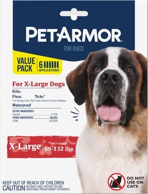 PetArmor Flea & Tick Spot Treatment for Dogs, 89 - 132 lbs, 6 doses (6-mos. supply, slide 1 of 1