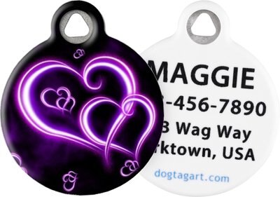Dog Tag Art Neon Purple Hearts Personalized Dog & Cat ID Tag, slide 1 of 1