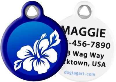 Dog Tag Art Blue Hibiscus Personalized Dog & Cat ID Tag, slide 1 of 1