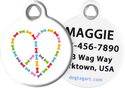 Dog Tag Art Peace & Love Bones Personalized Dog & Cat ID Tag, slide 1 of 1