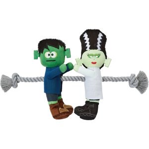 Frisco Frankenstein & Bride Plush with Rope Squeaky Dog Toy