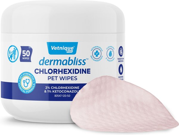 Vetnique Labs Dermabliss Medicated Skin Wipes Anti-Bacterial & Anti-Fungal Medicated Hot Spot & Skin Fold Dog & Cat Wipes, 50 count slide 1 of 7