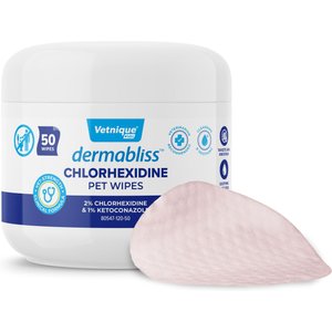 Vetnique Labs Dermabliss Medicated Skin Wipes Anti-Bacterial & Anti-Fungal Medicated Hot Spot & Skin Fold Dog & Cat Wipes, 50 count