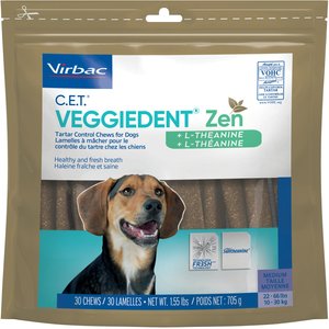 Virbac C.E.T. VeggieDent Zen Dental Chews for Medium Dogs, 22-66 lbs, 30 count