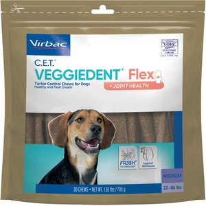 Virbac C.E.T. VeggieDent Flex + Joint Health Dental Chews for Medium Dogs, 22-66 lbs, 30 count