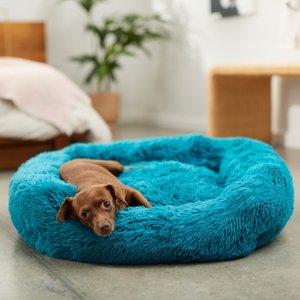Frisco Eyelash Rectangular Bolster Cat & Dog Bed, Medium, Teal