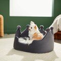 Frisco Faux Fur Crown Pillow Cat & Dog Bed, Gray