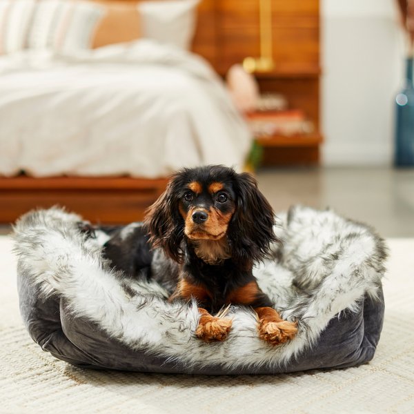 Frisco Faux Fur Rectangular Bolster Cat & Dog Bed, Medium, Gray slide 1 of 6