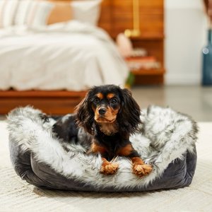 Frisco Faux Fur Rectangular Bolster Cat & Dog Bed, Medium, Gray